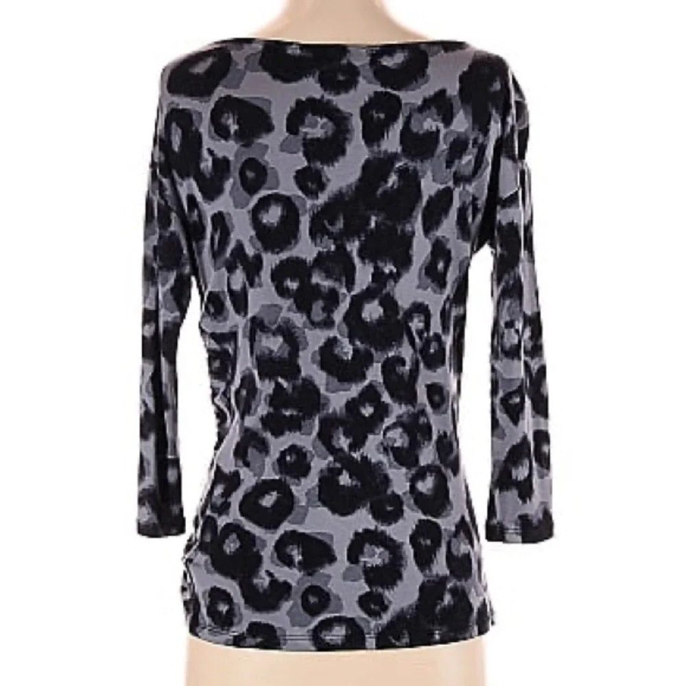 Michael Kors Leopard Print Ruched Top Cowl Neck Long Sleeve Blouse Small